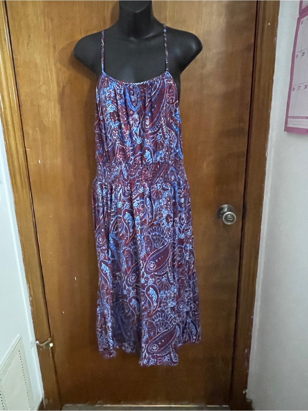 Faded Glory Burgundy and Blue Paisley Spaghetti-Strap Maxi Dress